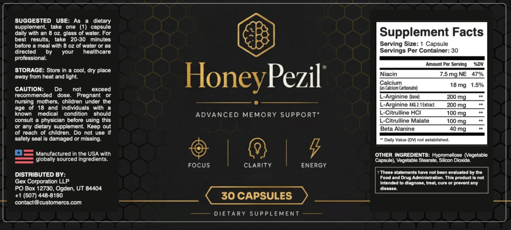 HoneyPezil supplement facts